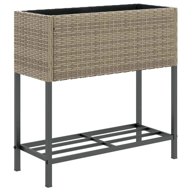 vidaXL Pflanzkübel mit Ablage Grau Poly Rattan 366389