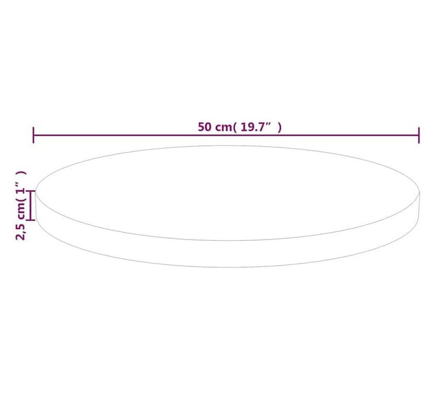 vidaXL Runde Tischplatte Ø50x2,5 cm Unbehandeltes Massivholz Eiche 342902