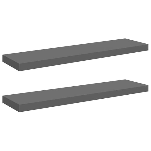 vidaXL Schweberegale 2 Stk Hochglanz-Grau 90x23,5x3,8 cm MDF 323797