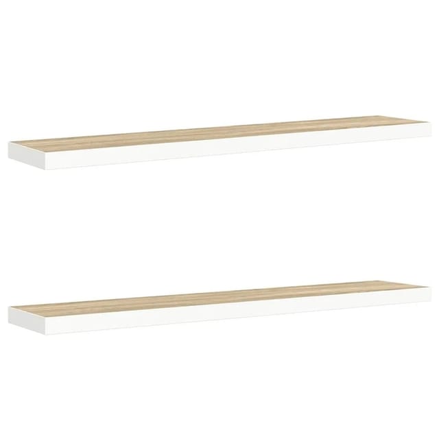 vidaXL Schweberegale 2 Stk Eichen-Optik und Weiß 120x23,5x3,8 cm MDF 326586