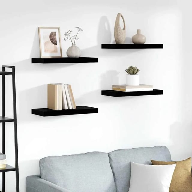 vidaXL Schweberegale 4 Stk Hochglanz-Schwarz 50x23x3,8 cm MDF 323768