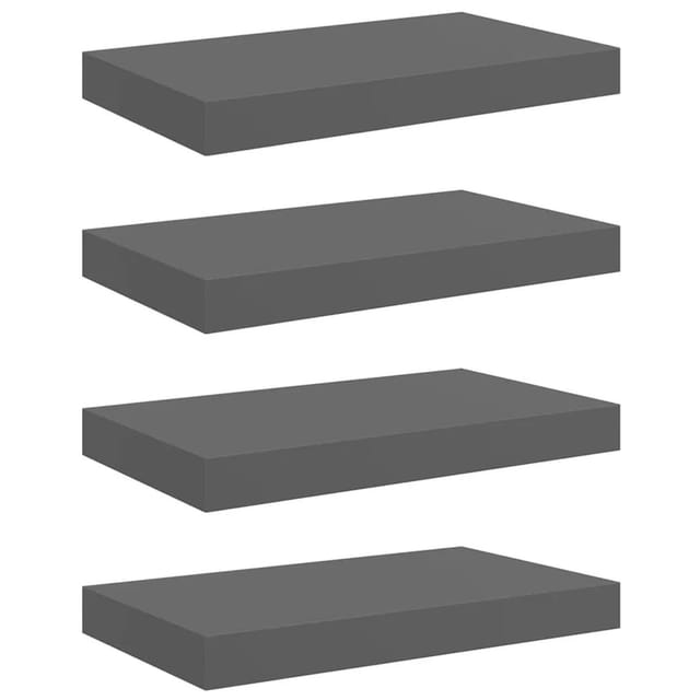 vidaXL Schweberegale 4 Stk Hochglanz-Grau 40x23x3,8 cm MDF 323786
