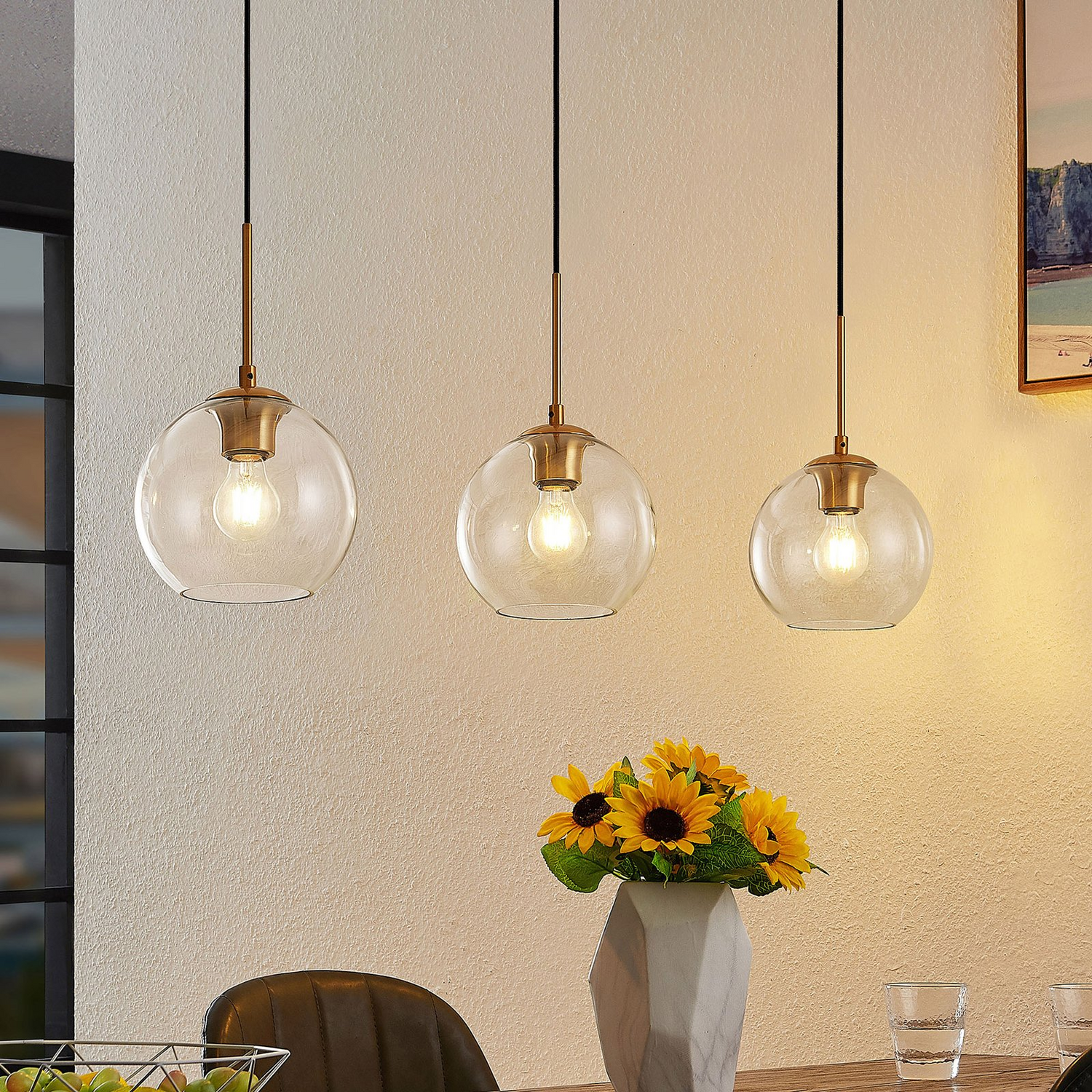[neuwertig] B-ware Lindby Hängeleuchte Pendelleuchte Grady Messing Glas Lampe Leuchte Led 110 Cm98