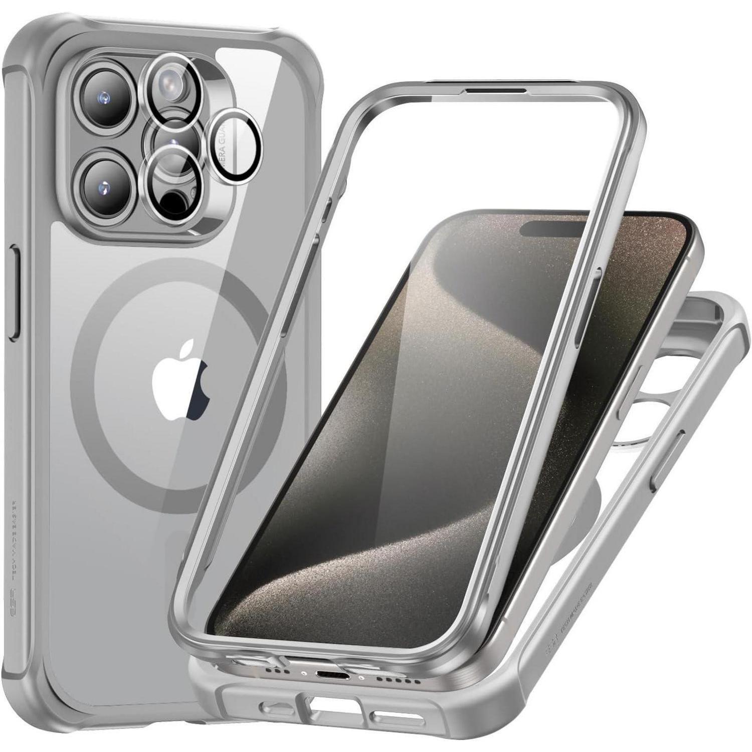 Esr Iphone 15 Pro Hülle Magsafe 360 Grad Stoßfest Grau Militärnorm