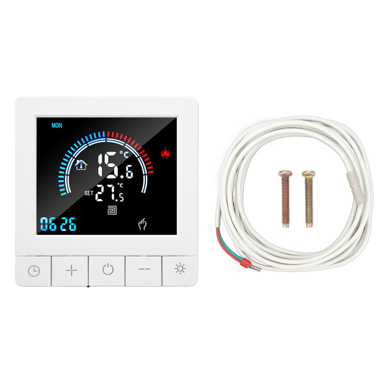 Programmierbarer Lcd-touchscreen-thermostat Für Fußbodenheizung, Integrierter Timer, Ac 90-240v 16a Haussteuerung Für Elektrische Heizung (3 Meter Langes Sondenkabel Im Lieferumfang Enthalten)