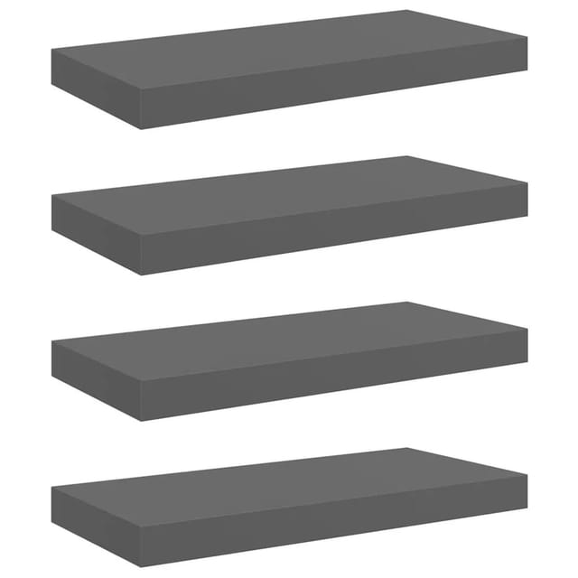 vidaXL Schweberegale 4 Stk Hochglanz-Grau 50x23x3,8 cm MDF 323789