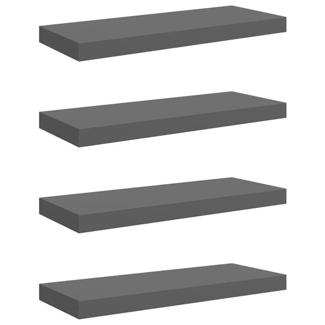 vidaXL Schweberegale 4 Stk Hochglanz-Grau 60x23,5x3,8 cm MDF 323792