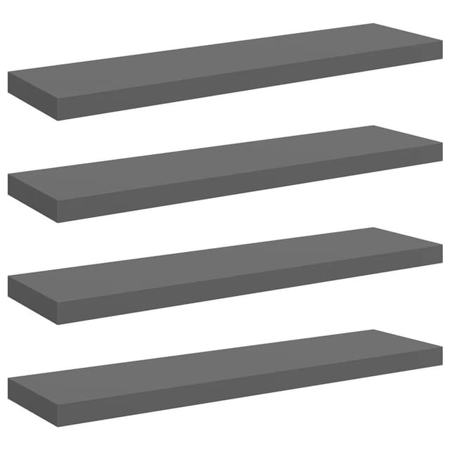 vidaXL Schweberegale 4 Stk Hochglanz-Grau 90x23,5x3,8 cm MDF 323798