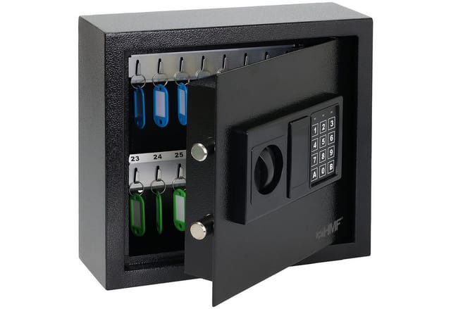 HMF 2030-02 Schlüsseltresor Zahlencode Schlüsselsafe Elektronikschloss 30 Haken 30x28x10 cm Schwarz