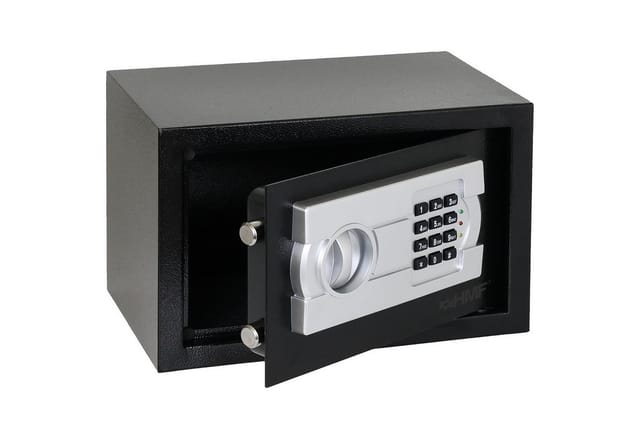 HMF 46121-02 Safe Tresor Zuhause Hotel Büro Möbeltresor Zahlenschloss DIN A5 Dokumente 31x20x20 cm Schwarz