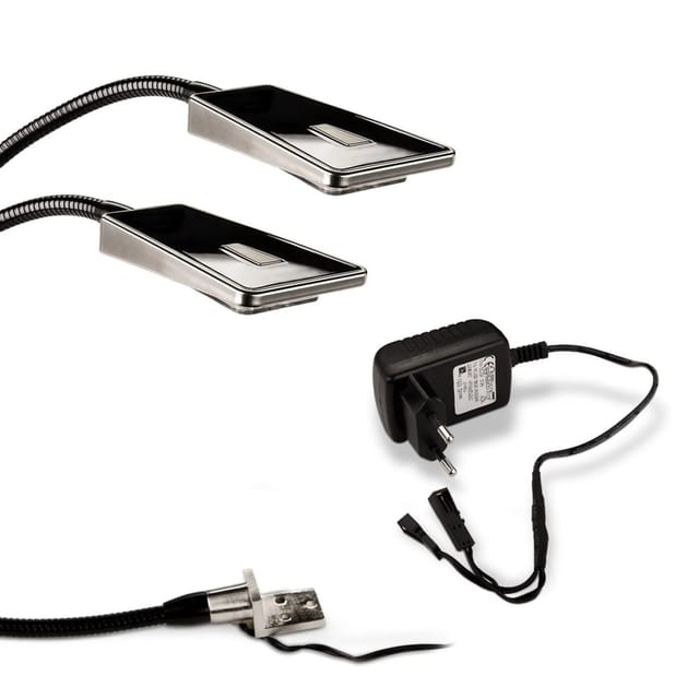 SOTECH 2er Set Flexible LED Leseleuchte LUMINOSO Schwarz 12V 2W mit Netzteil