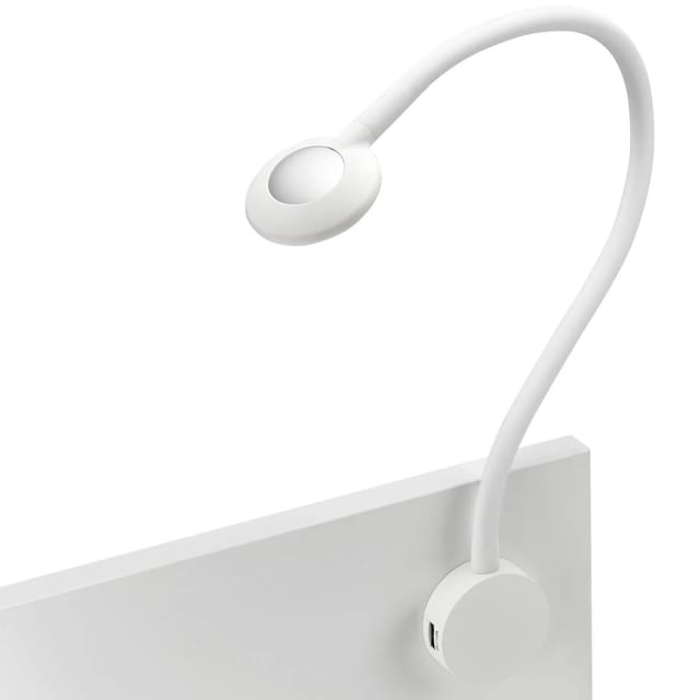 SOTECH JUNKER Lighting LED Bettleuchte Leseleuchte LUCE Weiß mit Flexiblem Leuchtenarm 2x USB Anschlüssen und Touchsensor