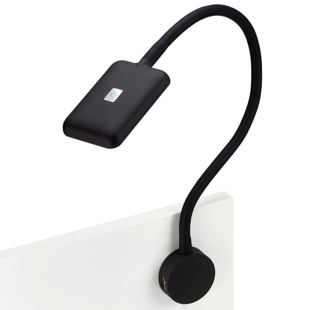 SOTECH JUNKER Lighting LED Bettleuchte Leseleuchte FIORE Schwarz mit Flexiblem Leuchtenarm 2x USB Anschlüssen und Touchsensor
