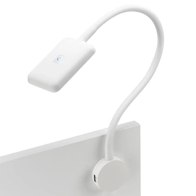 SOTECH JUNKER Lighting LED Bettleuchte Leseleuchte FIORE Weiß mit Flexiblem Leuchtenarm 2x USB Anschlüssen und Touchsensor