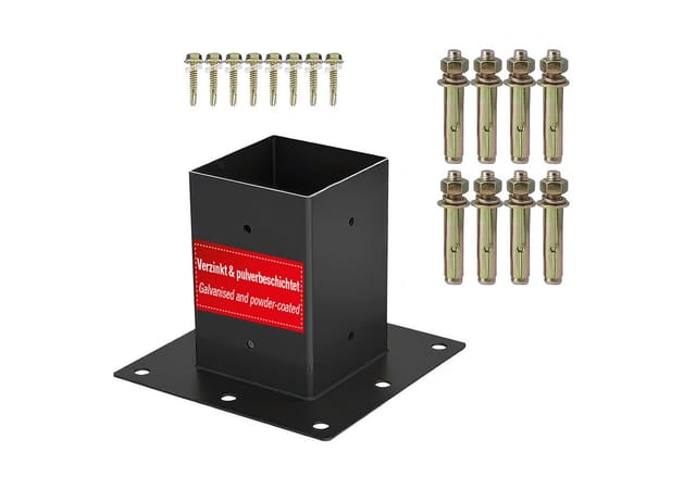 SOTECH Bodenanker zum Aufschrauben 100 x 100 mm Vierkant Stahl Verzinkt Schwarz Pulverbeschichtet für Höchsten Korrosionsschutz