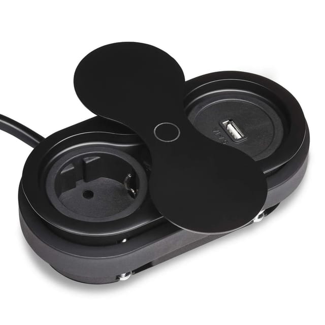 SOTECH Doppel Einbausteckdose Oval Schwarz mit Schuko USB