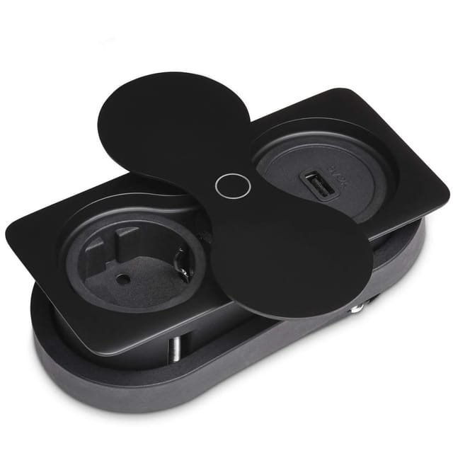 SOTECH Doppel Einbausteckdose Eckig Schwarz mit Schuko USB