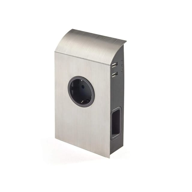 SOTECH Unterbau Anbausteckdose Edelstahloptik Gebürstet mit Schuko 2x Euro und 2x USB