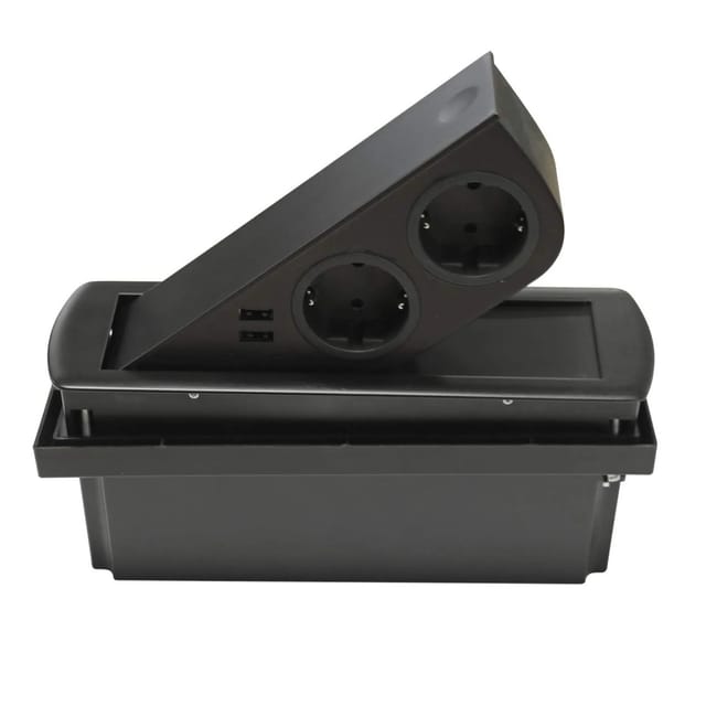 SOTECH Einbausteckdose Ausschwenkbar Schwarz mit 2x USB und 2x Schuko