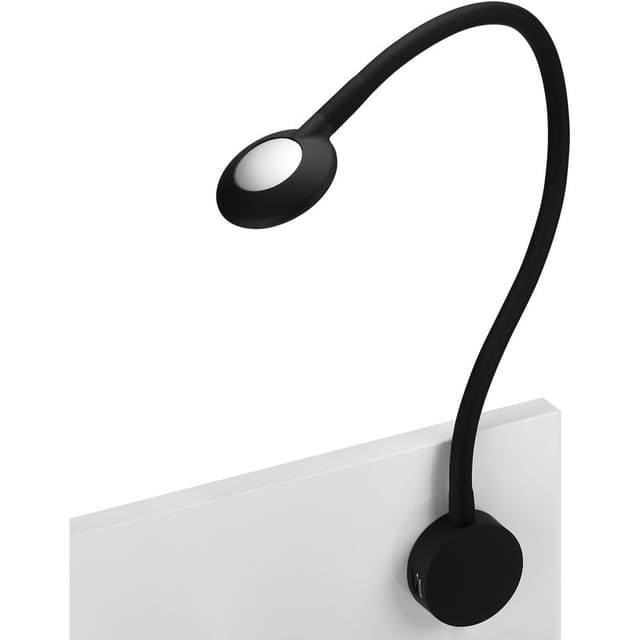 SOTECH JUNKER Lighting LED Bettleuchte Leseleuchte LUCE Schwarz mit Flexiblem Leuchtenarm 2x USB Anschlüssen und Touchsensor