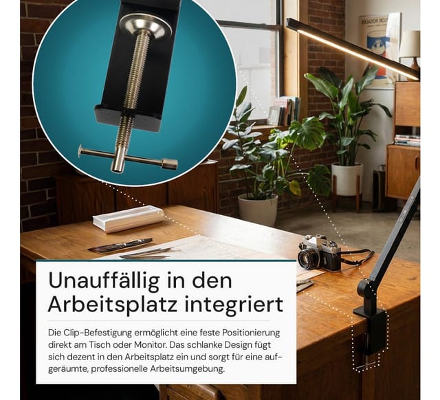LUXULA LED Klemmleuchte Dimmbar CCT Farbwahl Warm- Kaltweiß 10W Schwarz Aluminium Tischlampe Touch Schreibtischlampe