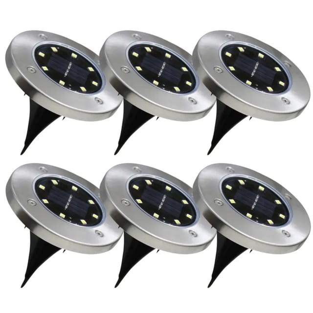 LUXULA 6er-Set Solar Bodenleuchte 5,m 4000 K Neutralweiß Gartenstrahler IP44 Wasserdicht Außenleuchte Edelstahl Silber/Schwarz