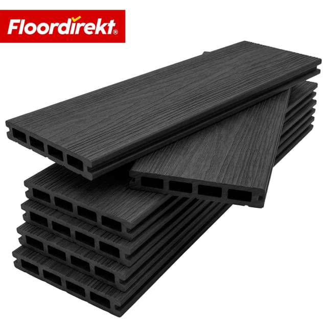 Floordirekt WPC Terrassendielen Crown 220 cm Beidseitig Nutzbar Komplettset 2 m² Schwarz