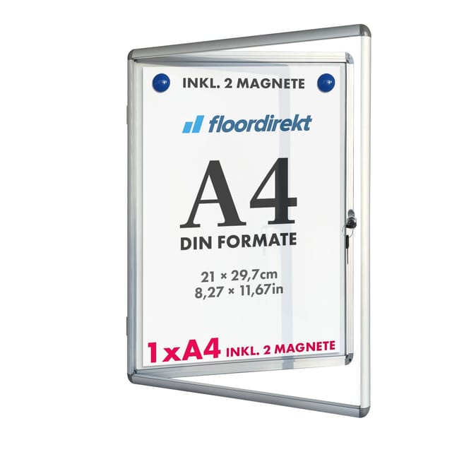 Floordirekt Schaukasten Premium Acrylglas Magnetisch Beschreibbar Alu-Rahmen 1 x A4