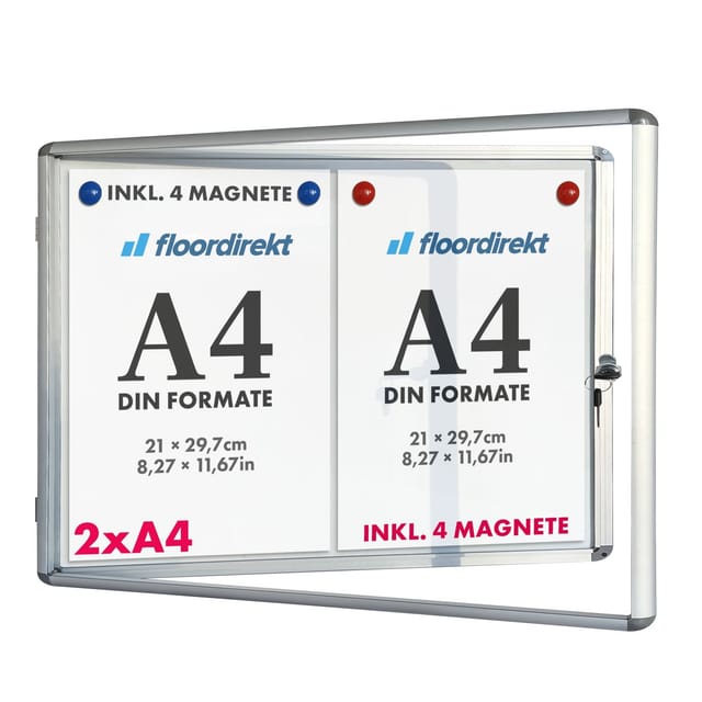 Floordirekt Schaukasten Premium Acrylglas Magnetisch Beschreibbar Alu-Rahmen 2 x A4