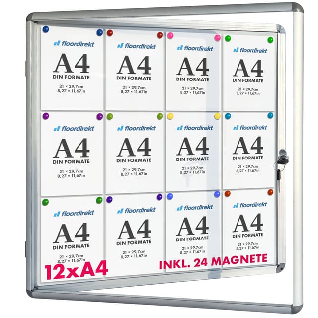 Floordirekt Schaukasten Premium Acrylglas Magnetisch Beschreibbar Alu-Rahmen 12 x A4