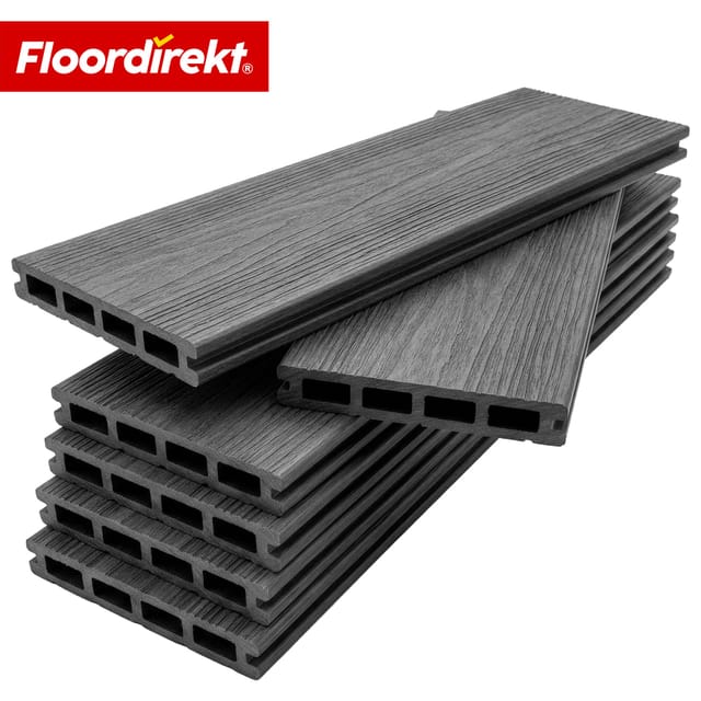 Floordirekt WPC Terrassendielen Crown 220 cm Beidseitig Nutzbar Komplettset 2 m² Grau