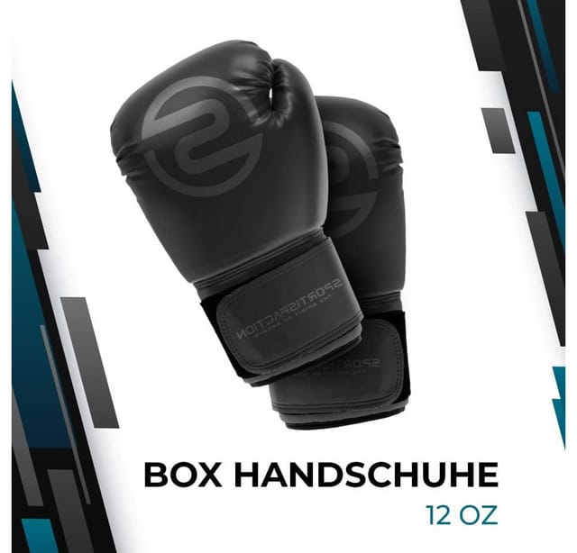Sportisfaction Boxhandschuhe 12oz Set inkl. Bandagen & Springseil Schwarz PU-Leder