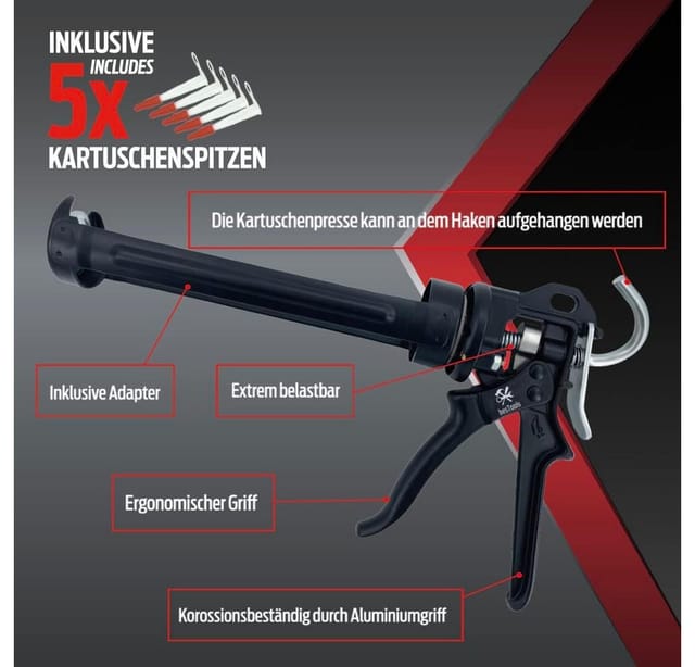 bestTools Profi Kartuschenpresse 150-310ml 20:1 Silikonpistole inkl. 5 Spitzen