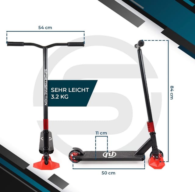 Sportisfaction Stuntscooter Rot ABEC11 Kugellager 4-fach Klemme Belastbar bis 100kg