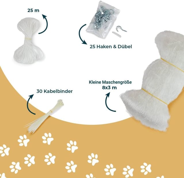 Petsworld Katzennetz 8×3 m für Balkon inkl. Befestigung & Kabelbinder