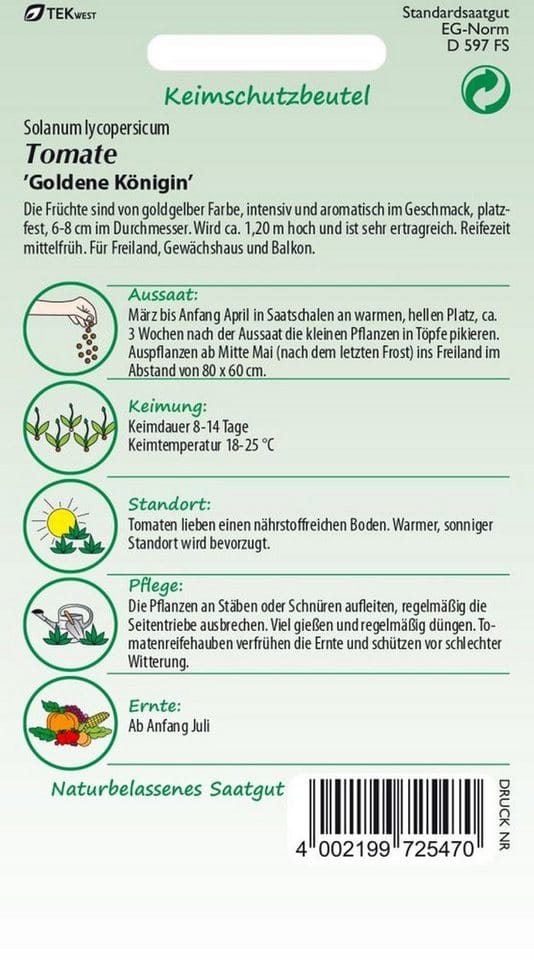 SAMEN PFANN Tomate Goldene Königin