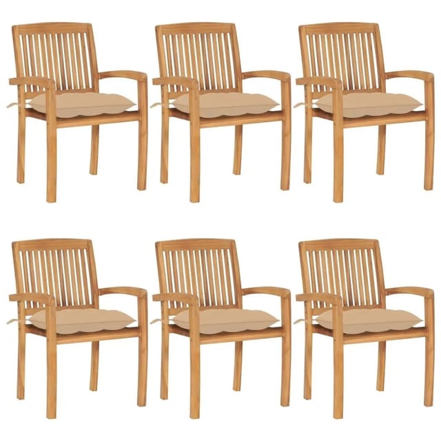 vidaXL Stapelbare Gartenstühle mit Kissen 6 Stk Massivholz Teak 3073270