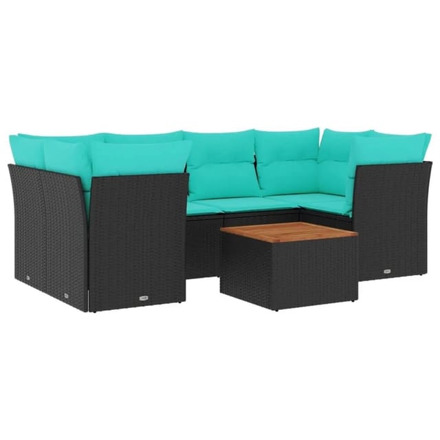 vidaXL 7 Tlg Garten-Sofagarnitur mit Kissen Schwarz Poly Rattan 3255826