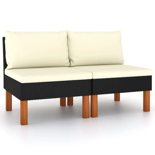 vidaXL Mittelsofas 2 Stk Poly Rattan und Eukalyptus Massivholz 315765
