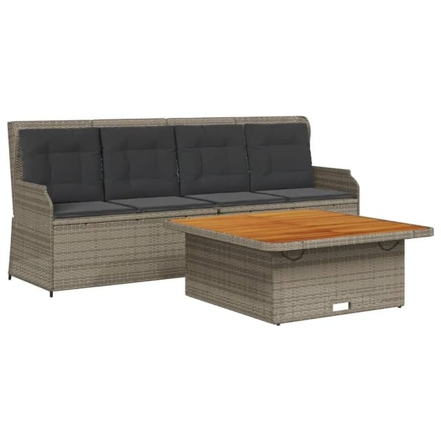 vidaXL 3 Tlg Garten-Sofagarnitur mit Kissen Grau Poly Rattan 3262588