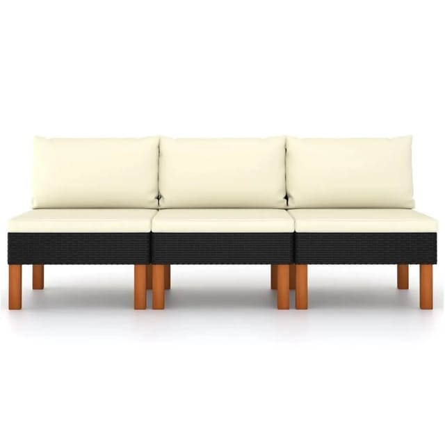 vidaXL Mittelsofas 3 Stk Poly Rattan und Eukalyptus Massivholz 315768