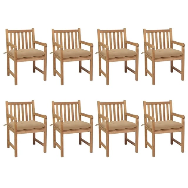 vidaXL Gartenstühle 8 Stk mit Beigen Kissen Massivholz Teak 3073076