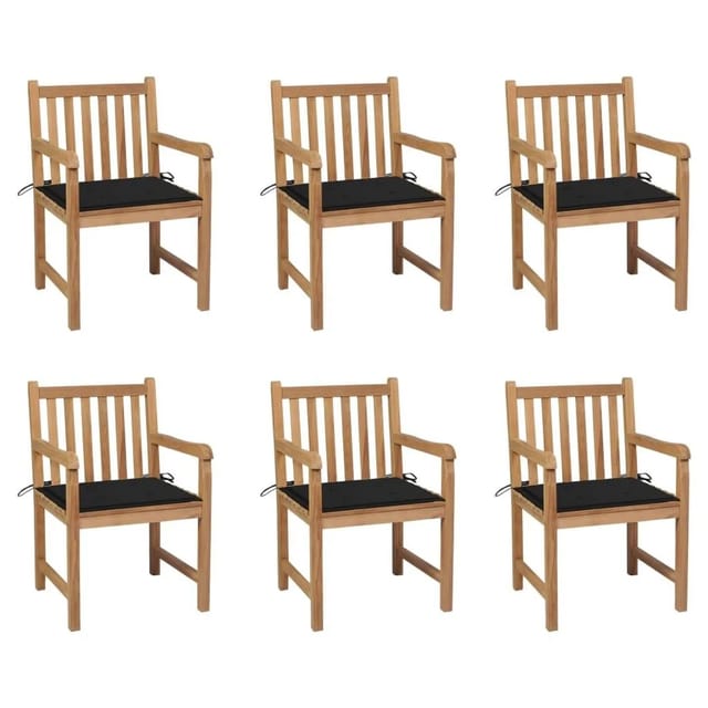 vidaXL Gartenstühle 6 Stk mit Schwarzen Kissen Massivholz Teak 3073038