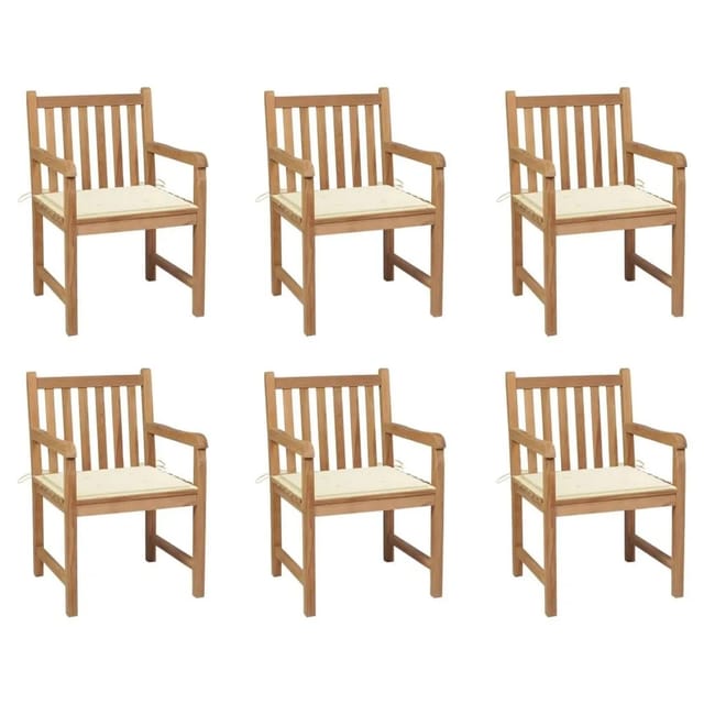 vidaXL Gartenstühle 6 Stk mit Creme Kissen Massivholz Teak 3073033