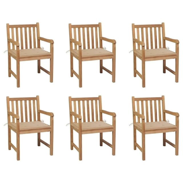vidaXL Gartenstühle 6 Stk mit Beigen Kissen Massivholz Teak 3073034