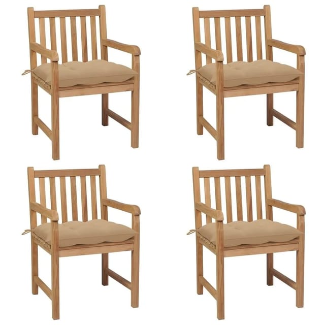 vidaXL Gartenstühle 4 Stk mit Beigen Kissen Massivholz Teak 3073022