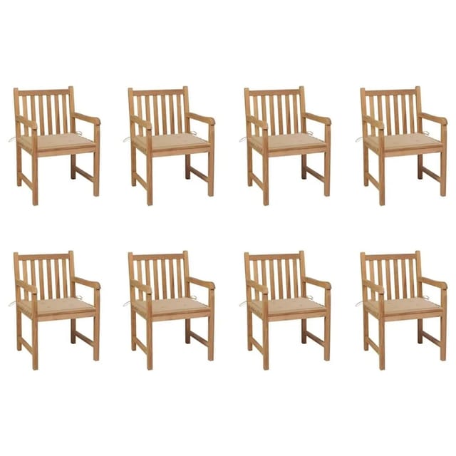 vidaXL Gartenstühle 8 Stk mit Beigen Kissen Massivholz Teak 3073061