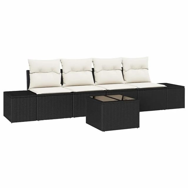 vidaXL Garten-Sofa-Set mit Kissen 5 Tlg Schwarz und Creme Poly-Rattan 3355596