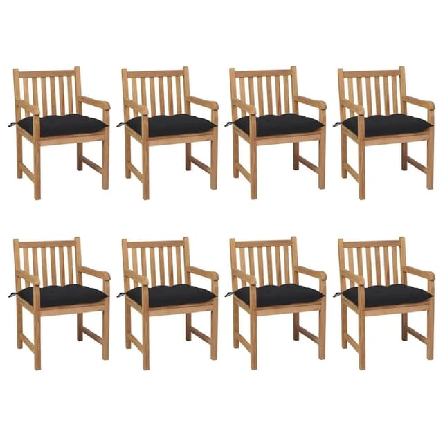 vidaXL Gartenstühle 8 Stk mit Schwarzen Kissen Massivholz Teak 3073080