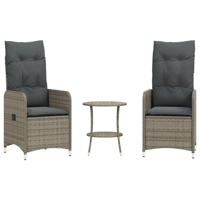 vidaXL Outdoor-Lehnstühle 2 Stk mit Tisch Grau Poly Rattan 365692